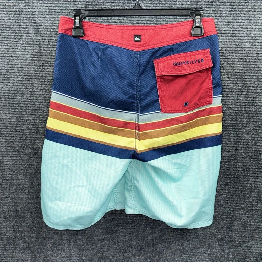 Quiksilver Mens Board Shorts Striped Colorblock Swim Trunks Multicolor Size 28
